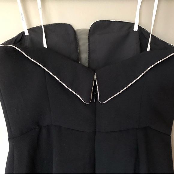 HALSTON HERITAGE Black + Silver Strapless Deep V Formal Maxi Gown Dress Size 6 - Picture 7 of 11